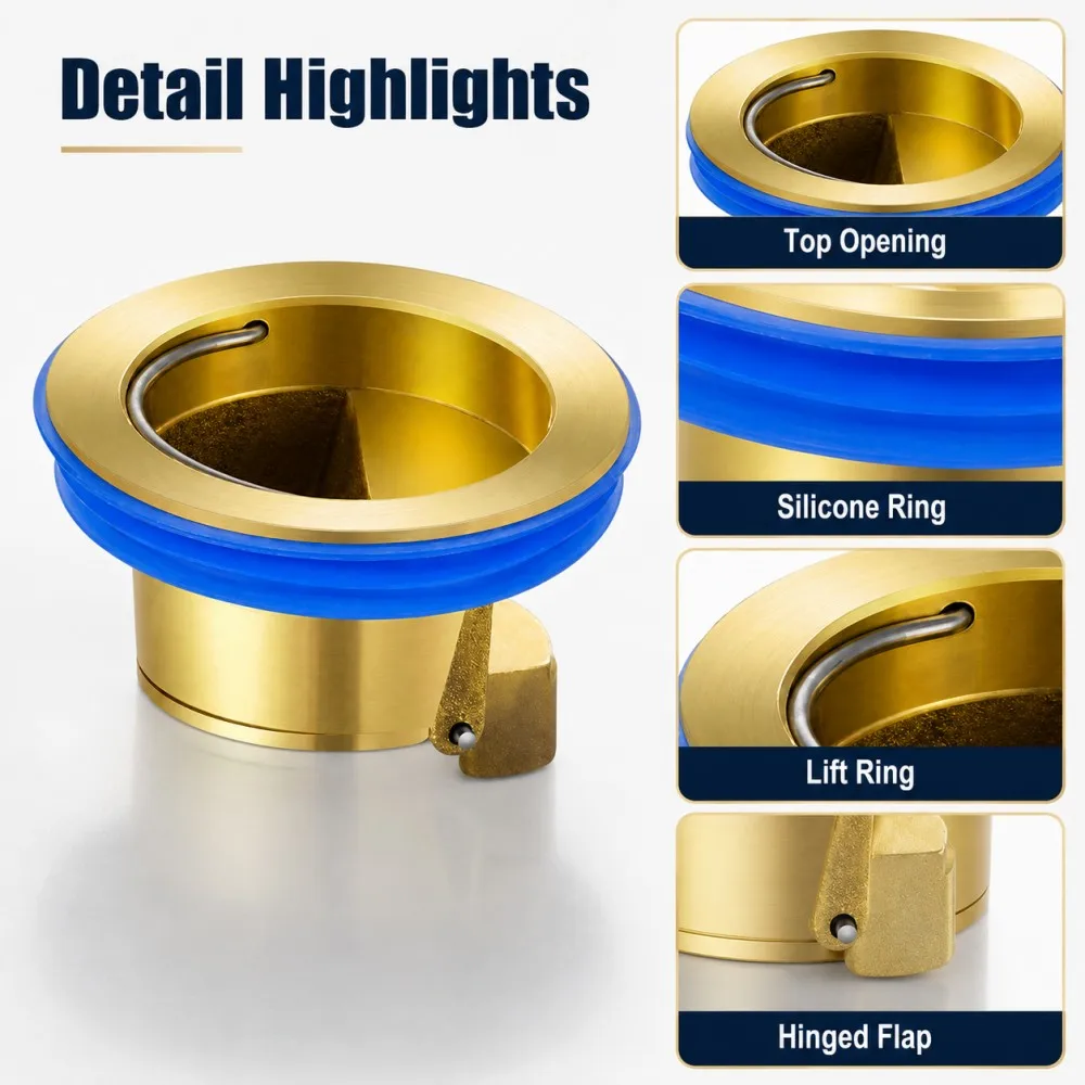 Bathroom Floor Drain Insert Gold Tone Drain Core with Blue Silicone Ring Flow Activated Flap for Shower Kitchen Drain Hole Cover