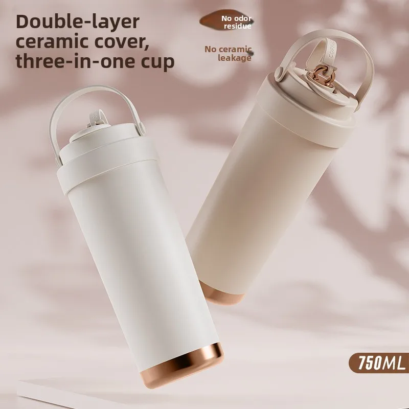 American Style Portable Dual Use Ceramic Inner Wall Insulated Coffee Cup High Aesthetic Value Luxury Feel Thickened Stainless...