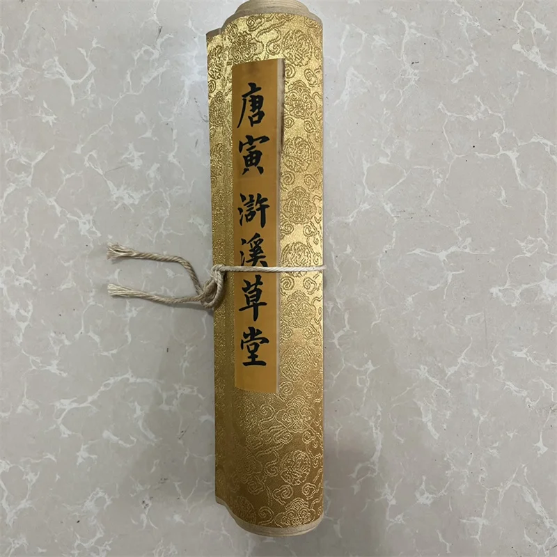 China Old long Scroll  Watercolor painting and Calligraphy , Tang Yin's Painting of Huxi Thatched Cottage Painting collectibles
