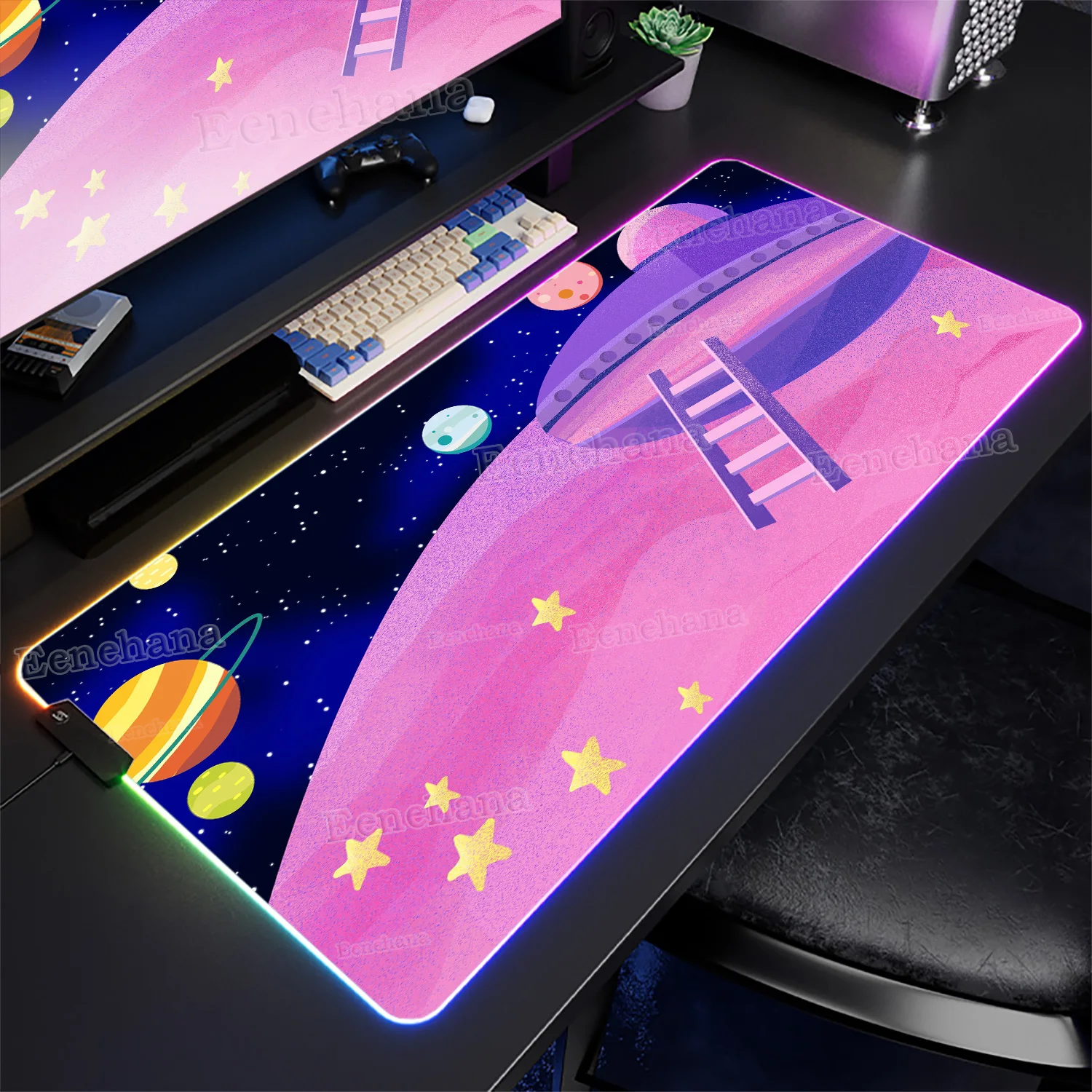 RGB Cosmic Planet Large Mouse Pad Planetary Universe Backlight PC Gaming Accessories LED Keyboard Laptop Anime Gamer XXL DeskMat