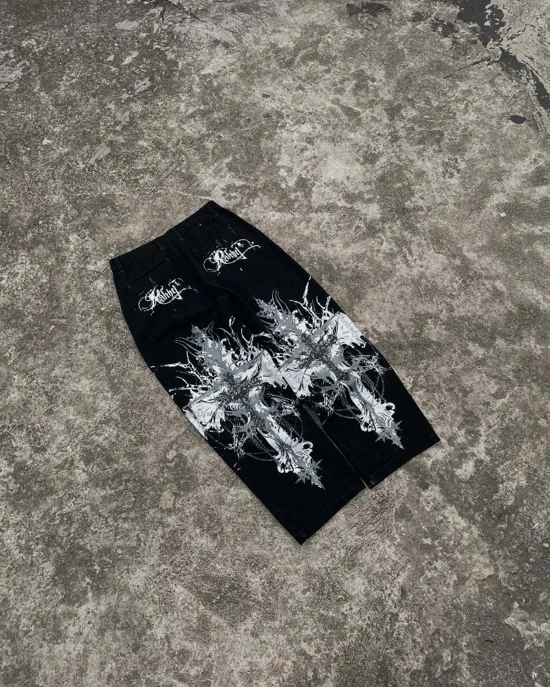 الهيب هوب الأمريكي القوطية الظلام روك فضفاض مستقيم واسعة الساق السراويل الشارع Harajuku رسالة العصرية المتضخم غسل الجينز النساء #3