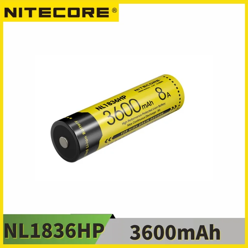 Nitecore NL1836HP High Performance 18650 3600mAh 3.6V 12.6Wh 8A Protected Li-ion Button Top Battery for Flashlight