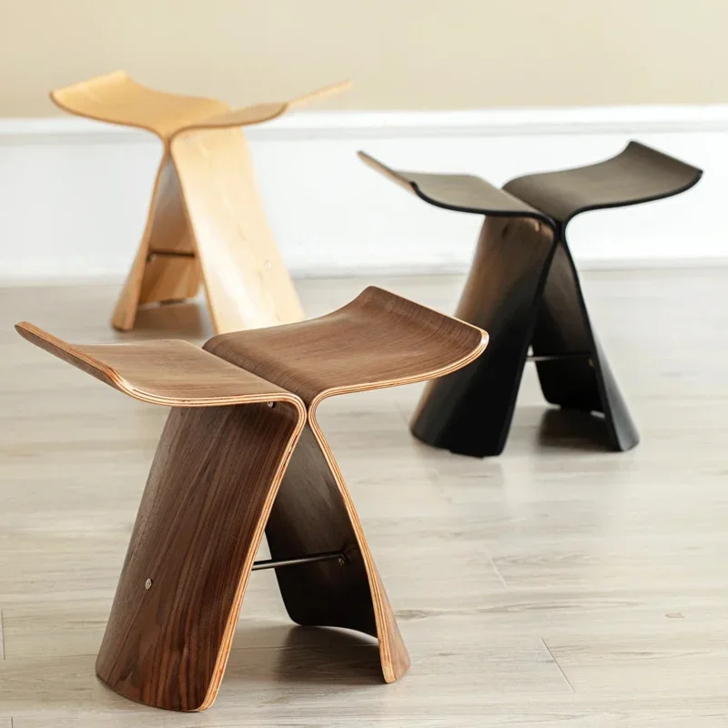 

Creative Home Stool Solid Wood Simplicity Butterfly Stool Nordic Wood Color Dressing Internet Celebrity Living Room Low Stool