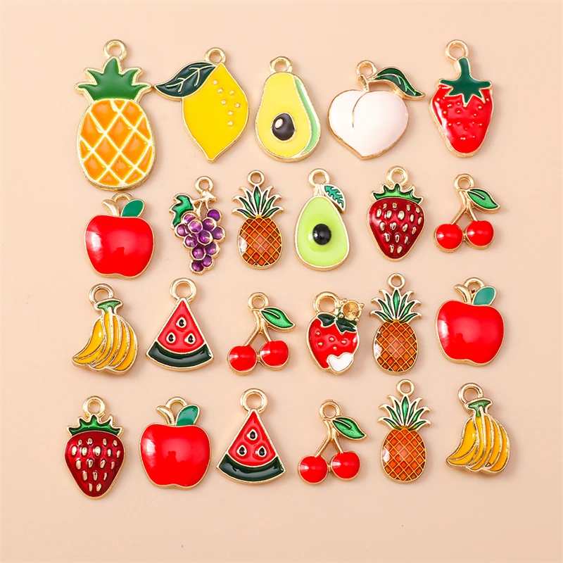 20 Stück Niedliche Gemischte Frucht-Anhänger Emaille Erdbeer-Trauben-Kirsch-Charms für Schmuckherstellung Halsketten Ohrringe DIY Basteln Geschenk – Detail 1