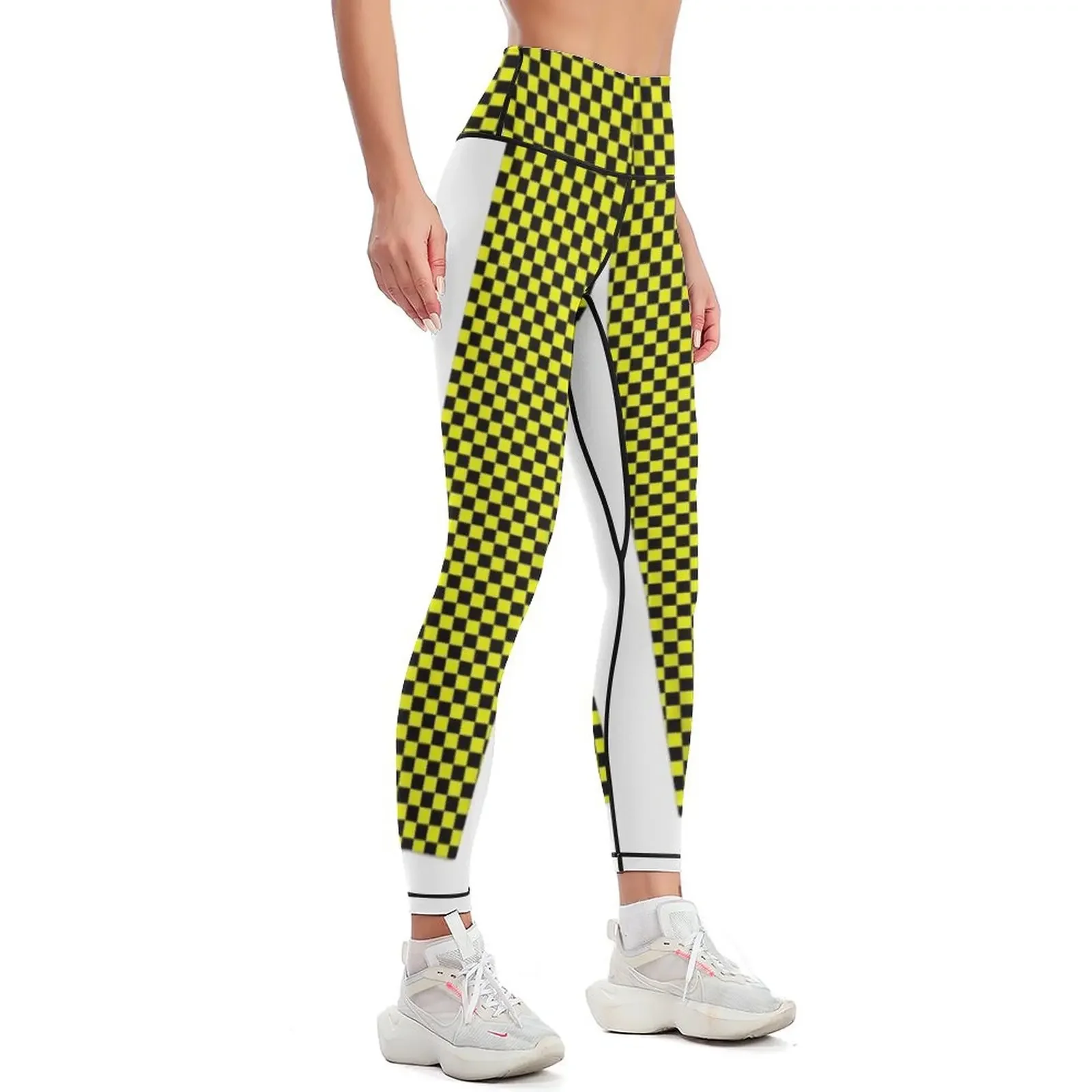 Geel geruite legging sport voor gym workout shorts fitness set gym legging sexy vrouw dames legging