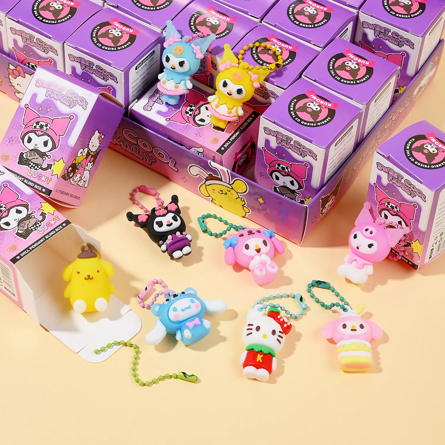 

Cute 24Pcs Piece Anime Sanrio Hello Kitty Black Girl Keychain Pendant Keychain Blind Box Decorative Toy Children's Christmas