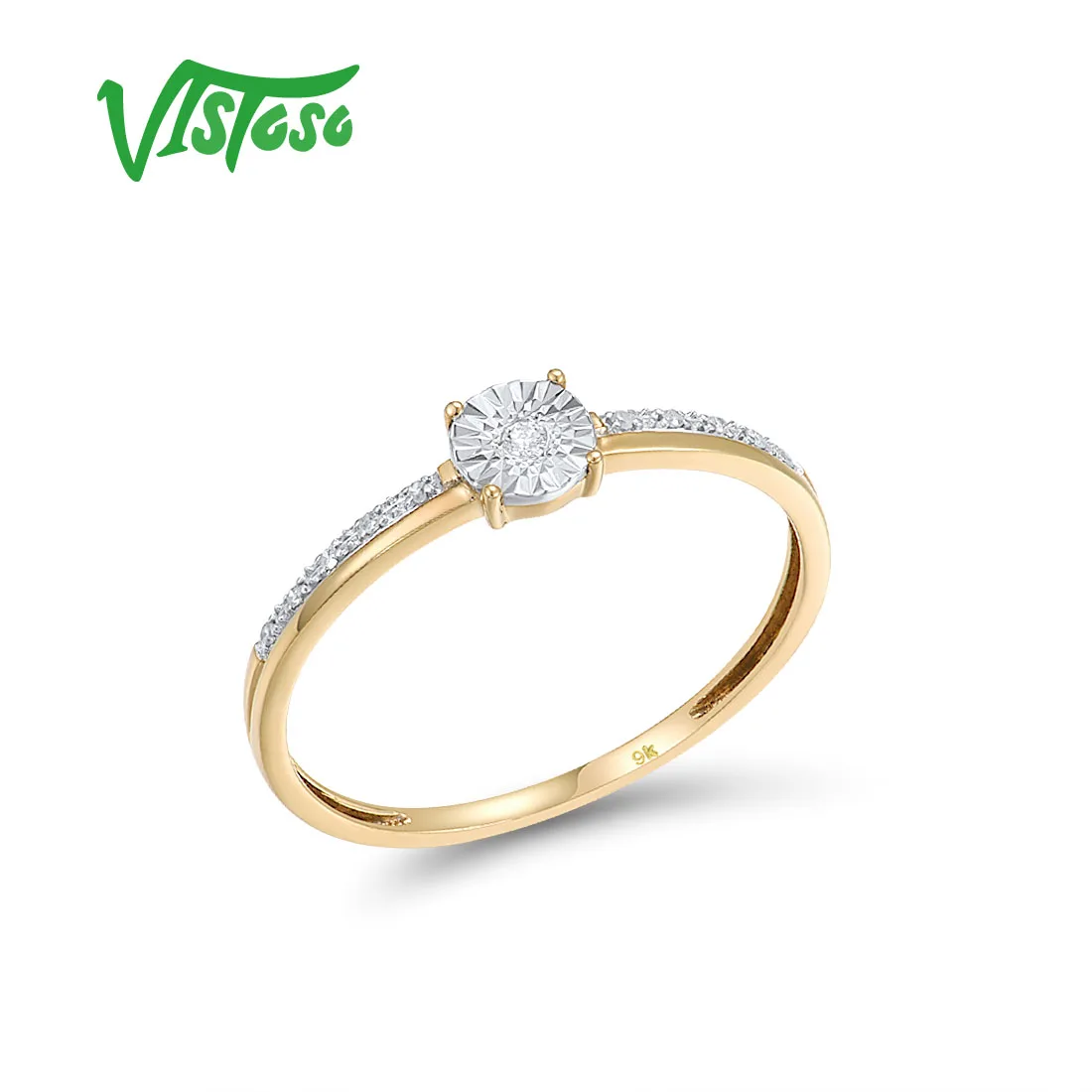 

VISTOSO Pure 9K 375 Yellow White Gold Rings For Women Simple Style Charm Diamond Wedding Engagement Gifts Fashion Fine Jewelry