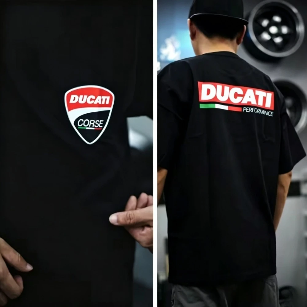 2026 New Hot Sale Unisex Ducati Corse Motorcycle Graphic Tee Double Sided Logo Print Short Sleeve Casual Tops