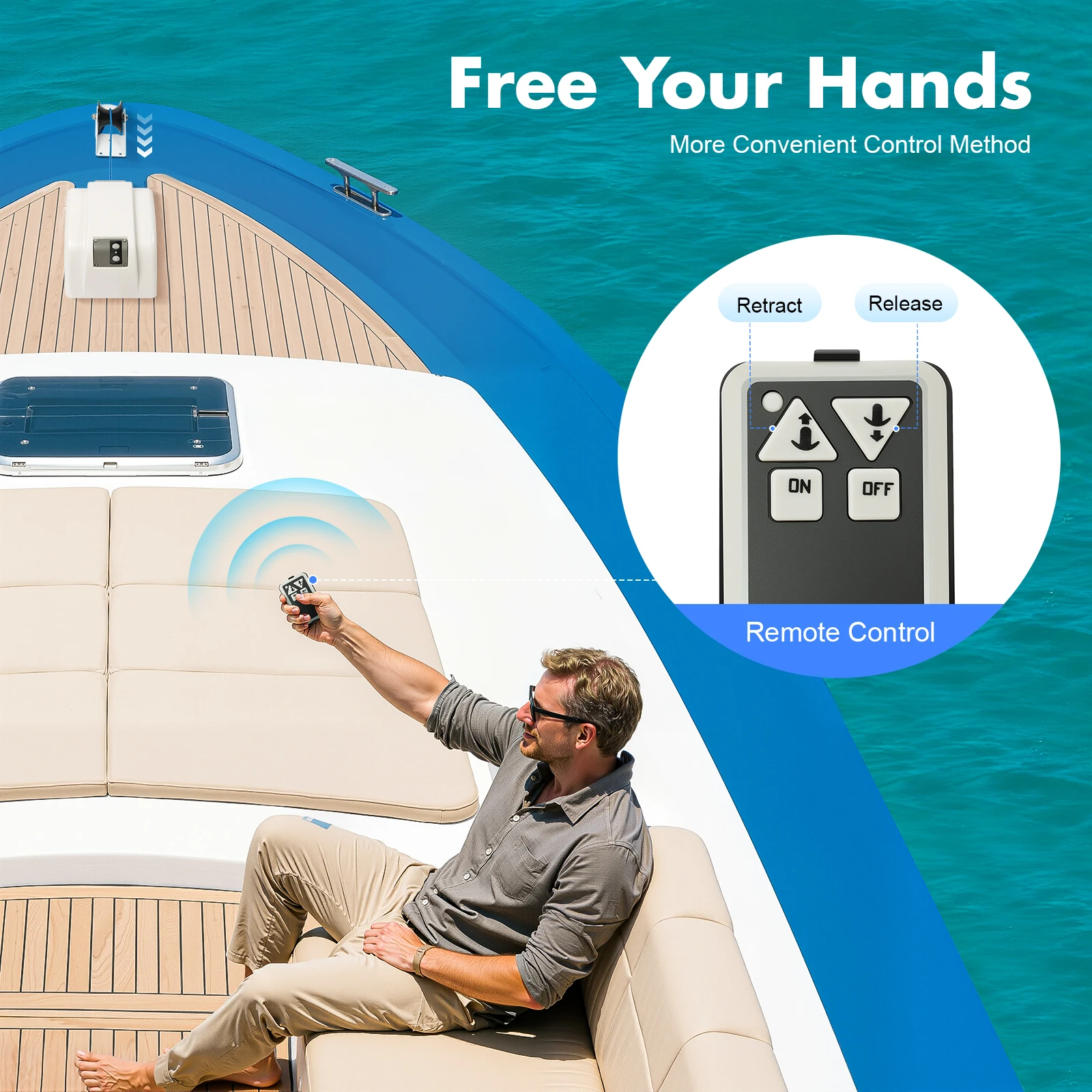 45LBS ونش مرساة كهربائي مع جهاز تحكم عن بعد لاسلكي قارب مرساة مكبرة 12 فولت ونش بحري 100 قدم حبل