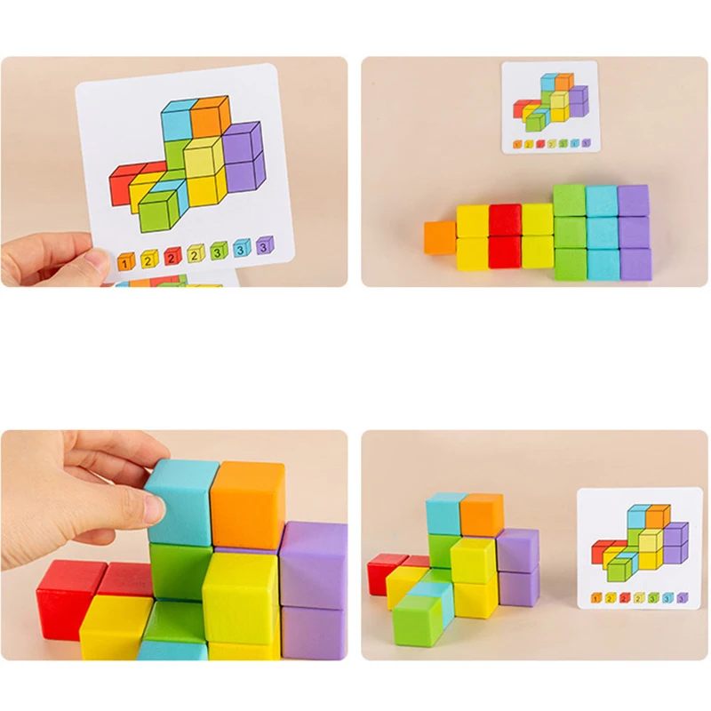 64/16Pcs Wooden Cube Building Block Space Thinking Math Toy 3D Puzzle Mathematics Teaching Aids Montessori Educational Kids Toy