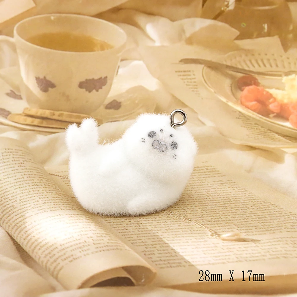 20Pcs 3D Flocking Cartoon Seal Animal Charms for Necklace Earrings Keychain Widgets Making DIY Jewelry Accessories Wholesale