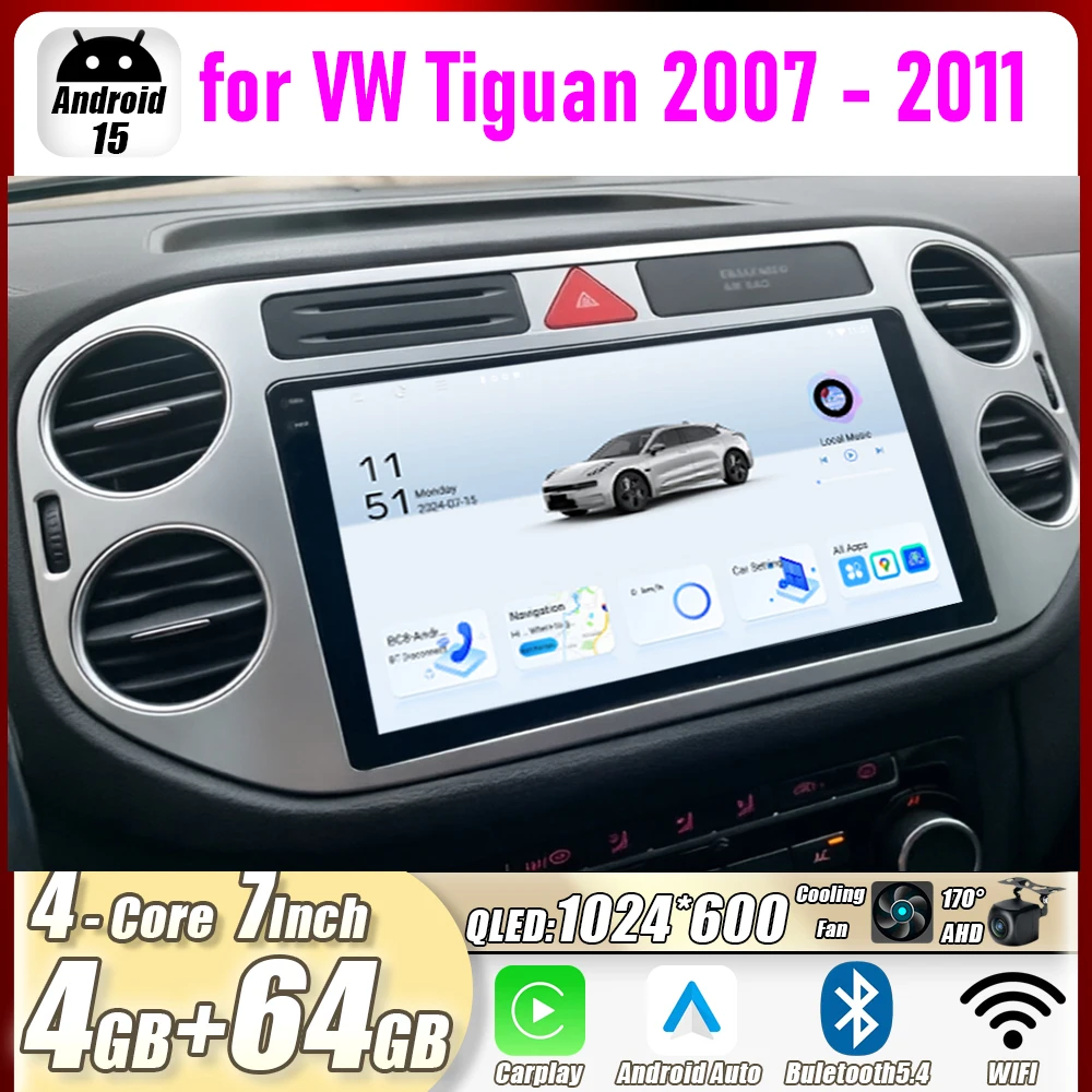 

GPS 9" for VW Tiguan 2007 - 2011 Car Stereo Radio CarPlay Android15 Auto Head Unit 4GB+64GB+WIFI Navi Multimedia Player