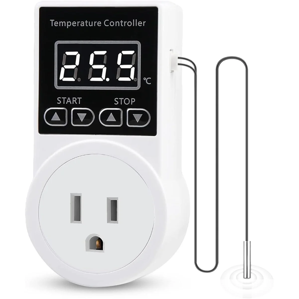 

Digital Thermostat Plug Socket, LCD Screen Temperature Controller with Waterproof Sensor Probe for Reptile Home US Plug