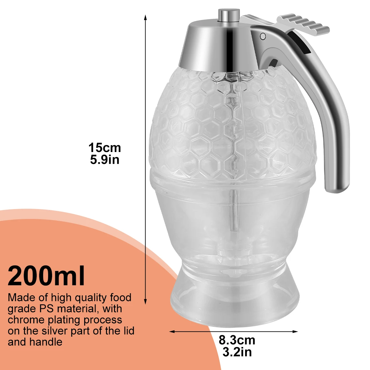 200ml Honey Dispenser with Base No Drip Syrup Dispenser Reusable Plastic Syrup Jar Large Capacity Honey Comb Form Jar Containers