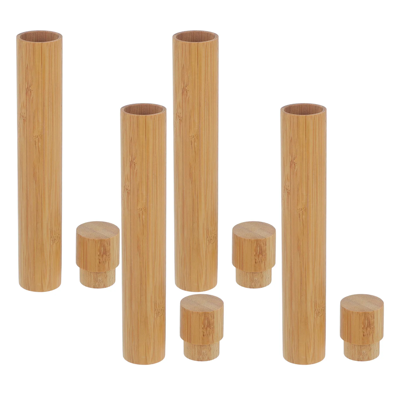 4 PCS Portable Toothbrush Cartridge Covered Travel Holder Bathroom Tube Reusable Hiking Bamboo Case Storage