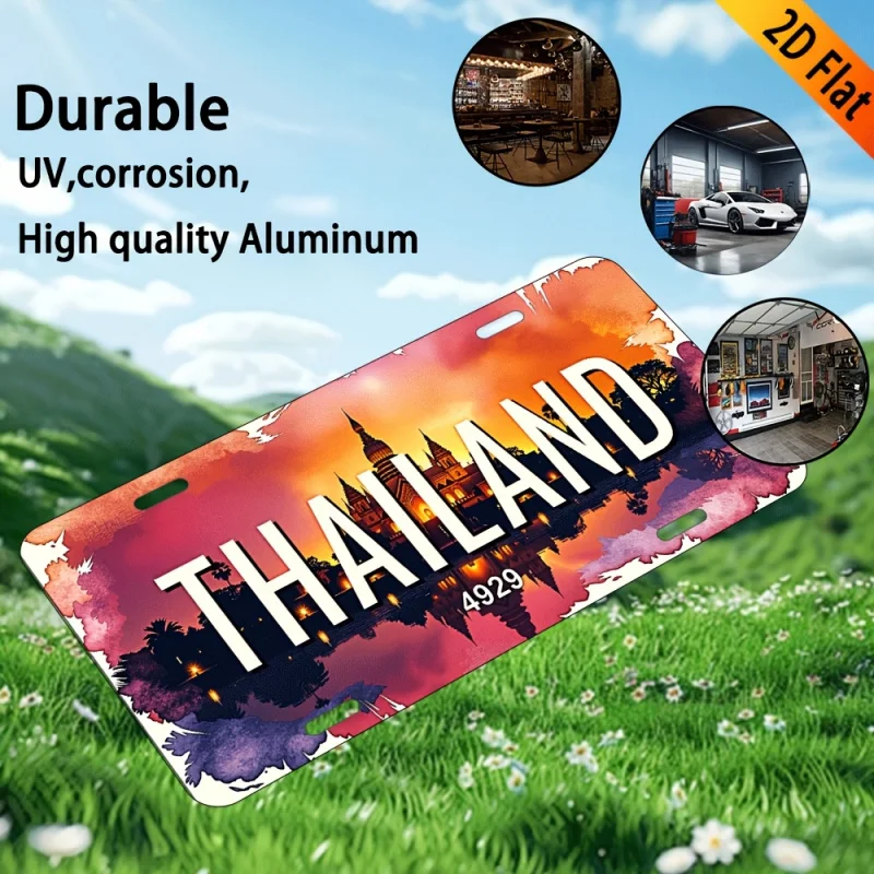 مسطح ثنائي الأبعاد - قطعة واحدة من علامة الألومنيوم "تايلاند" العتيقة - ديكور حائط معدني عتيق مقاس 6 × 12 بوصة مع مشهد شاطئ استوائي، مثالي للمنزل #5