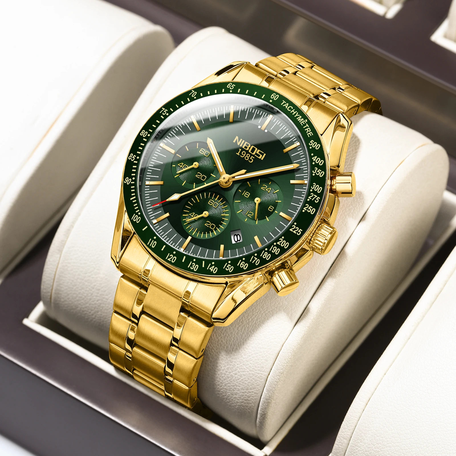 Reloj NIBOSI de lujo para hombre, reloj de cuarzo luminoso de acero inoxidable, cronógrafo de negocios, relojes con calendario para hombre, reloj para hombre