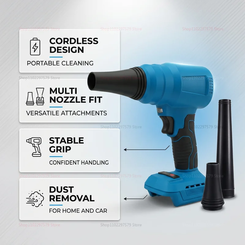 18V Brushless Cordless Air Duster Electric Blower High Power Dust Cleaner with Dust Collector for Car PC Workshop Cleaning