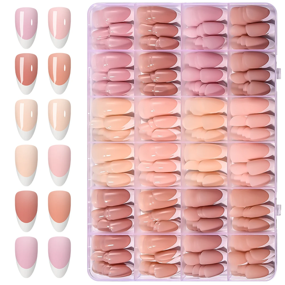 150/360 قطعة متوسطة اللوز الفرنسية الأظافر كاذبة البني/عارية/الوردي الاكريليك غطاء كامل الأظافر وهمية نصائح للنساء يمكن ارتداؤها اضغط على الأظافر