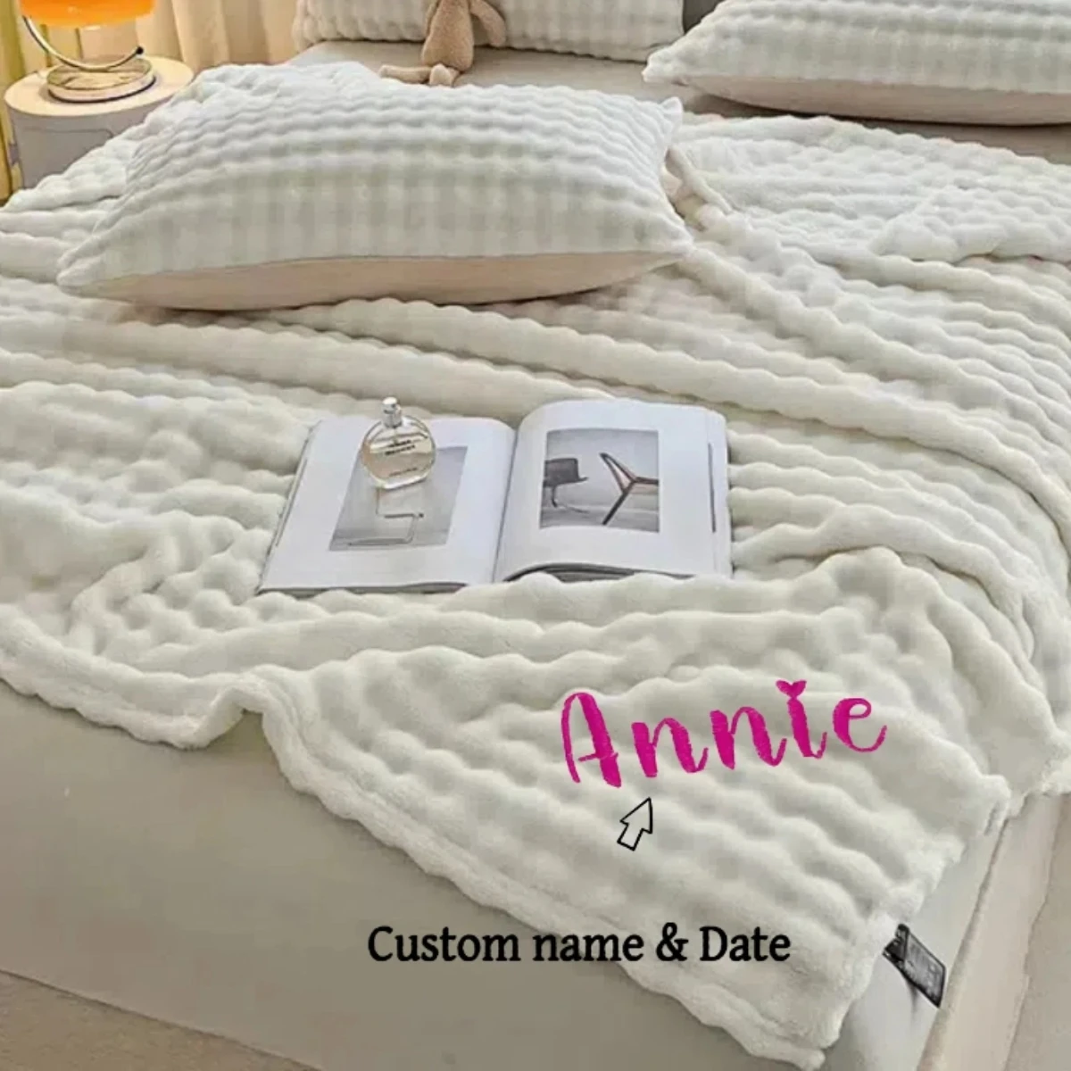 맞춤형 이름 자수 신생아 유아용 유모차 버블 플란넬 담요 남아 여아 생일 선물