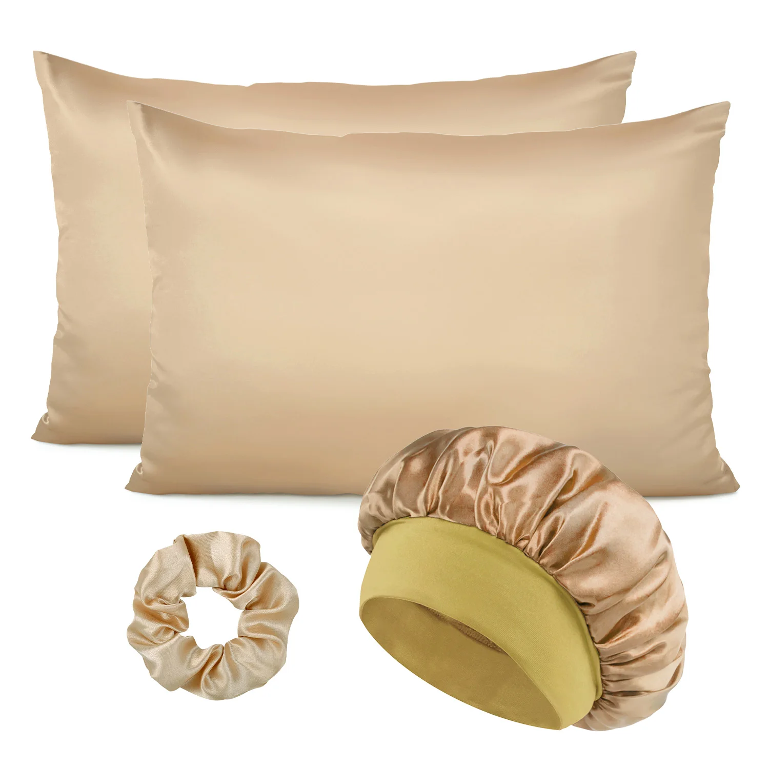 Luxus 4 TEILE/LOS 2 Kissenbezug Haar Scrunchie Nacht Hut Set Mode Imitation Seide Satin Kissenbezug Schlaf Set werkzeug Seidige Kappe – Detail 9