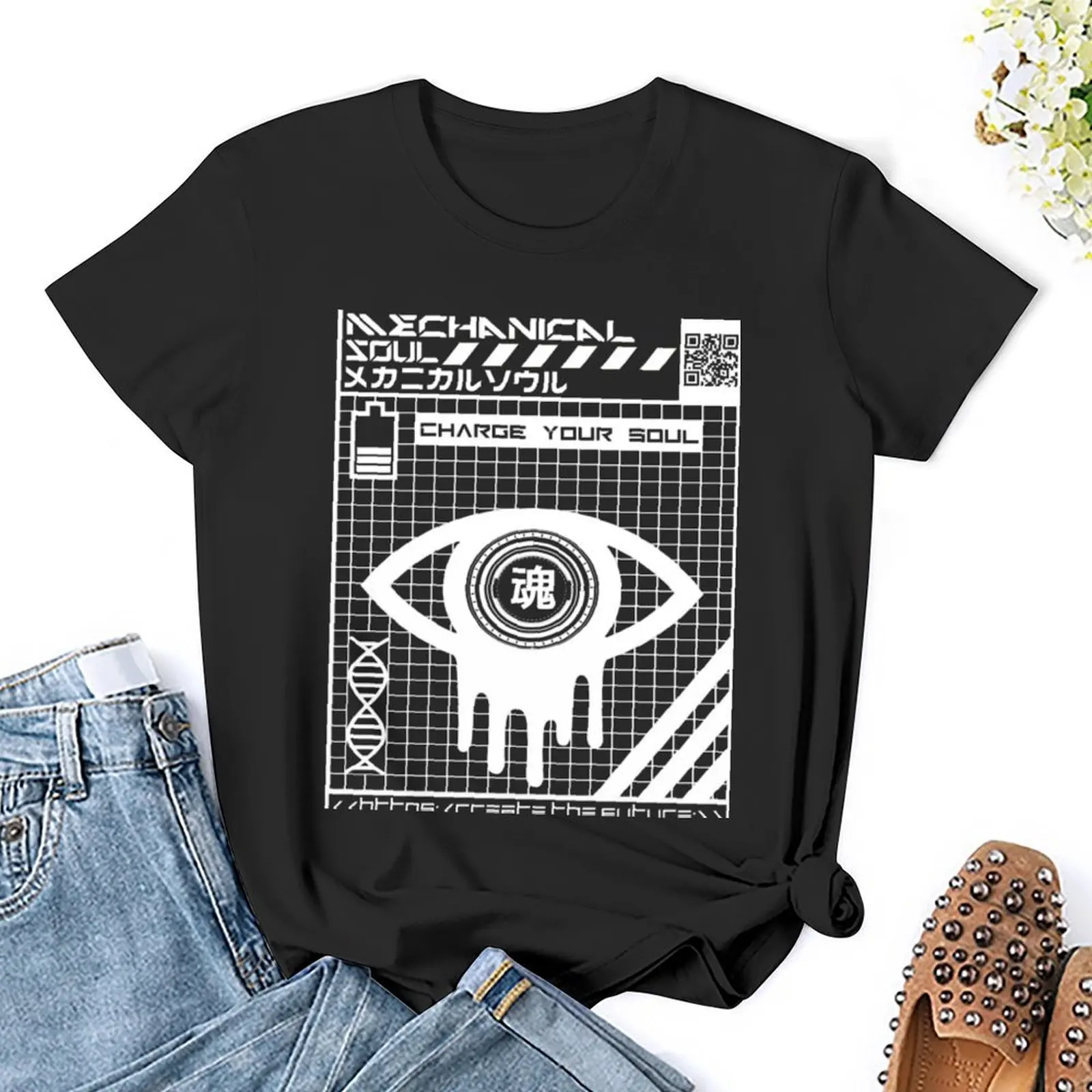 Charge Your Soul' White Print T-Shirt śmieszne ubrania kawaii grafika koszulka z nadrukiem zwierzęcym dla dziewczynek damskie koszulki graficzne