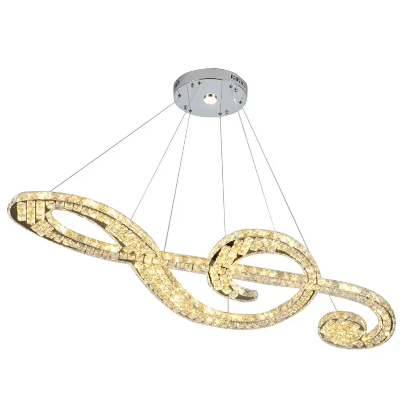 LED dining room chandelier, remote control music note chandelier, living room dining room bar three-sided crystal chandelier