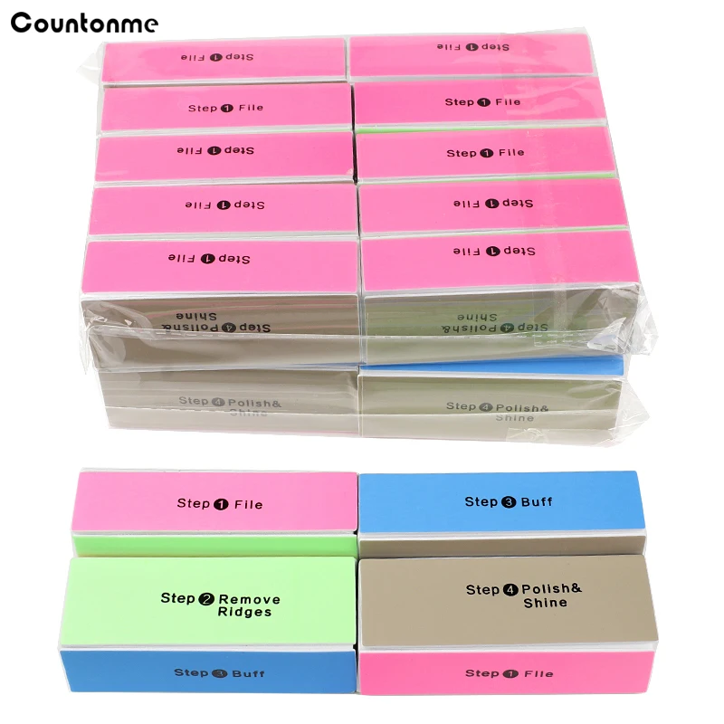 50Pcs Multi 4-Way Foam Nail Buffer Block 4 Steps Nail File for Natural Nails Remove Ridges Buff Polish & Shine Manicure Tools