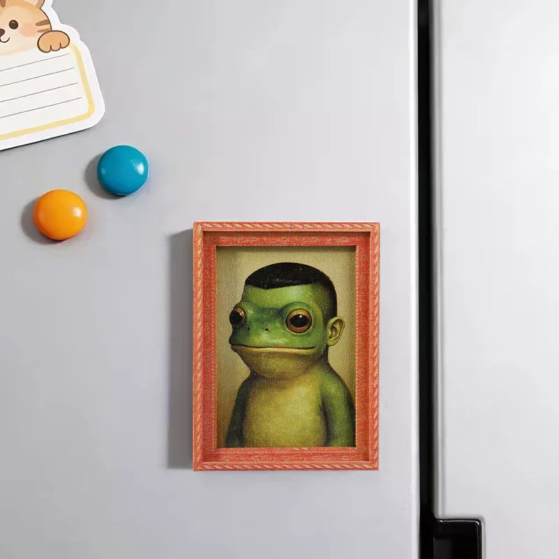 Funny Frog Fridge Magnets Wood Mini Decor With Charming Frog Home Decor Gift Holiday Present Picture Frame Refrigerator Magnet
