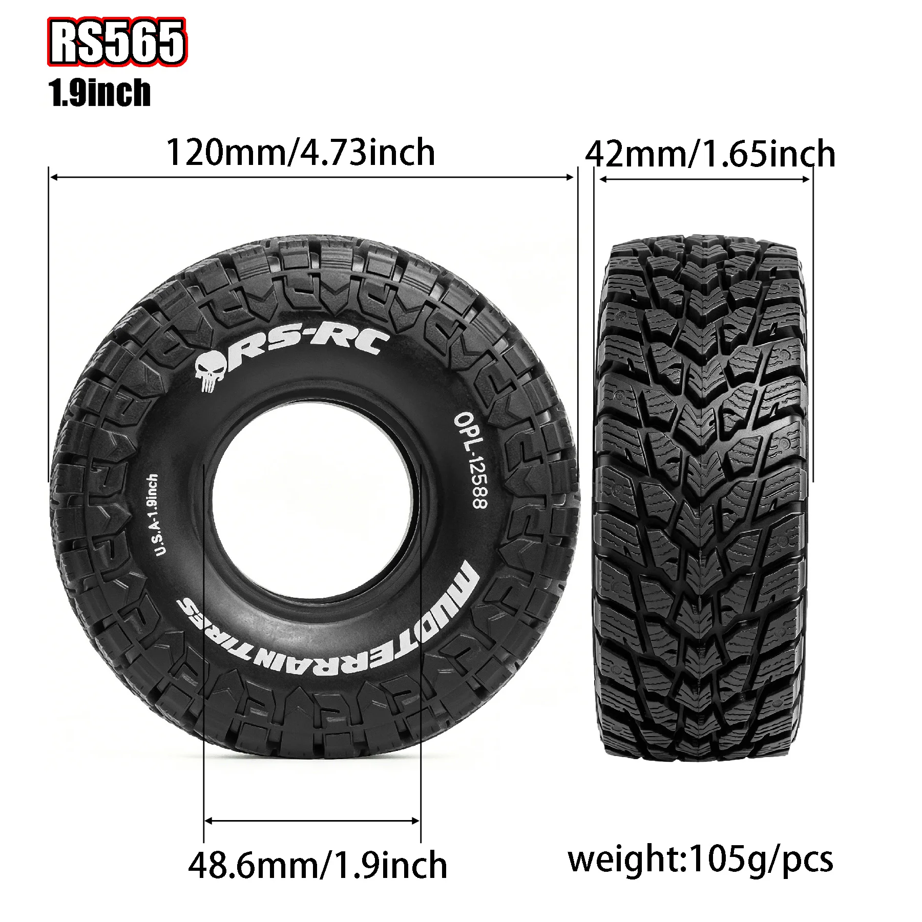 RED SPIDER 4pcs 1.9 inch Tire Rubber Tires Outer diameter 4.73inch for 1/10 RC Car Axial SCX10 II Traxxas TRX4 4WD Redcat Gen8