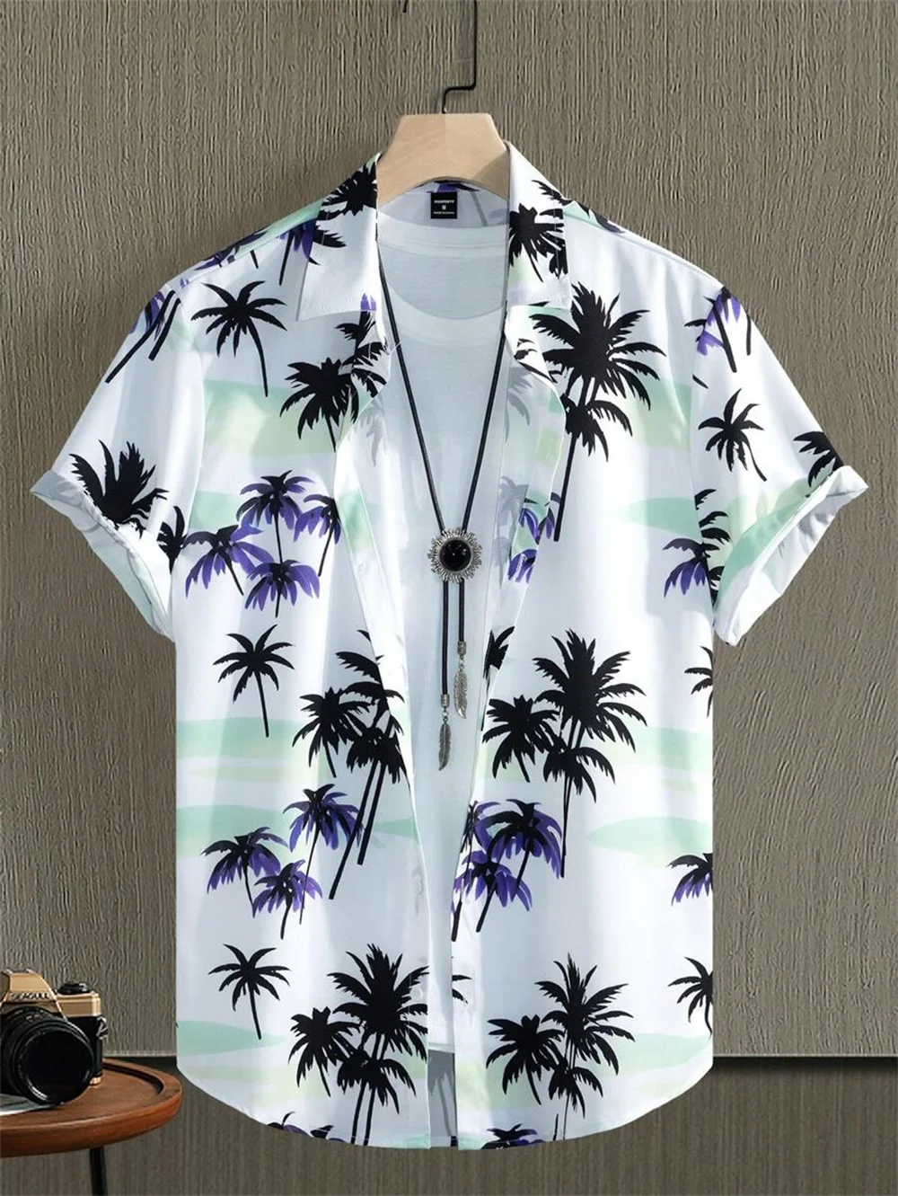 Camisa havaiana de manga curta masculina, simples estampada na moda retrô, camisa solta de grandes dimensões, confortável casual Harajuku roupas vintage