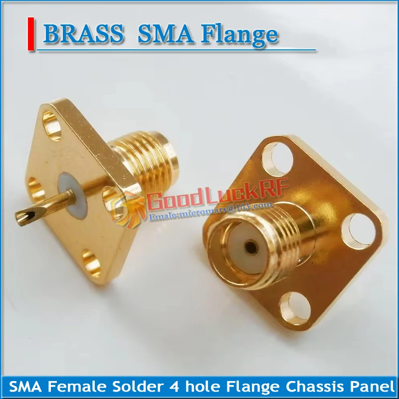 1X Pcs RF Connector Socket SMA Female Center Solder 4 hole Flange Chassis Panel Mount Brass Coaxial RF Adapters