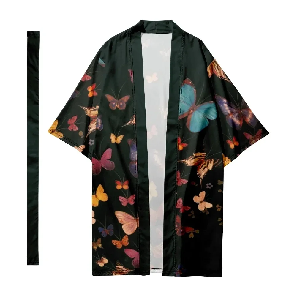 Kimono lungo Y2k da uomo Petali di farfalla Cardigan Costume da samurai da donna Camicia kimono Giacca Yukata Accappatoi kimono giapponese