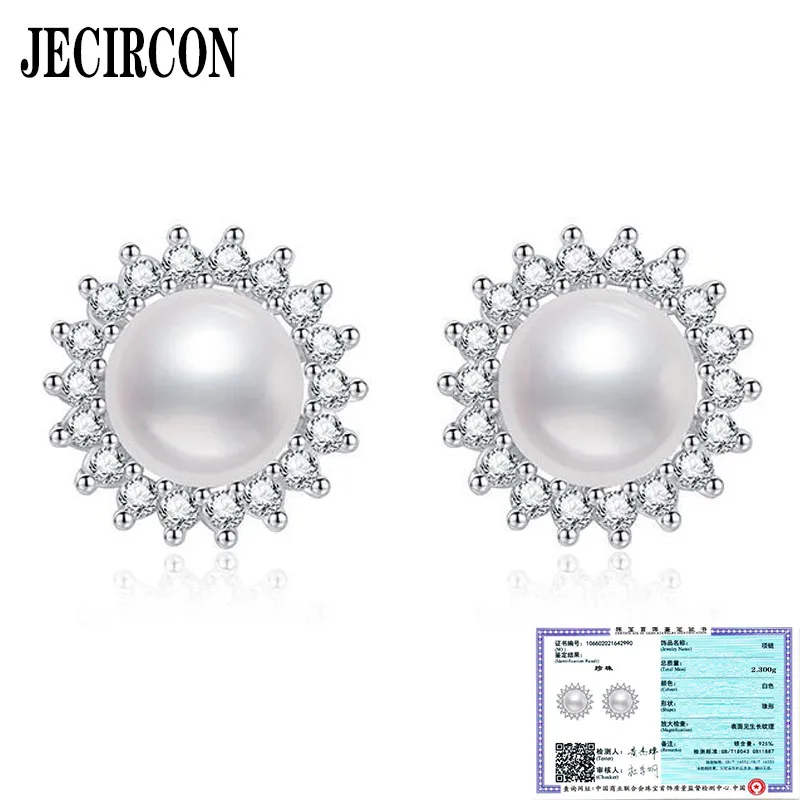 

JECIRCON S925 Sterling Silver Stud Earrings Genuine Natural Freshwater Pearls 6MM Versatile Classic Round Beads with Certificate