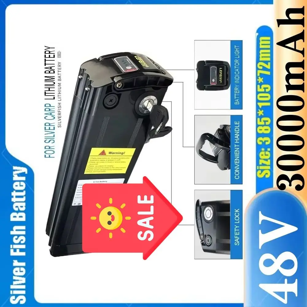 48V 30Ah High-Capacity For Silver Fish Li-ion Battery Pack for Electric Bicycles Suitable for 250W-2000W Motors
