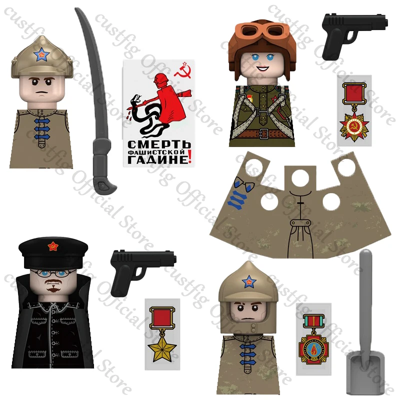 WW2 Soviet Military War Soldiers Figures Building Blocks Tank Army Infantry Cavalry Air Force Pilot Weapon Bricks Kids Toys Gift