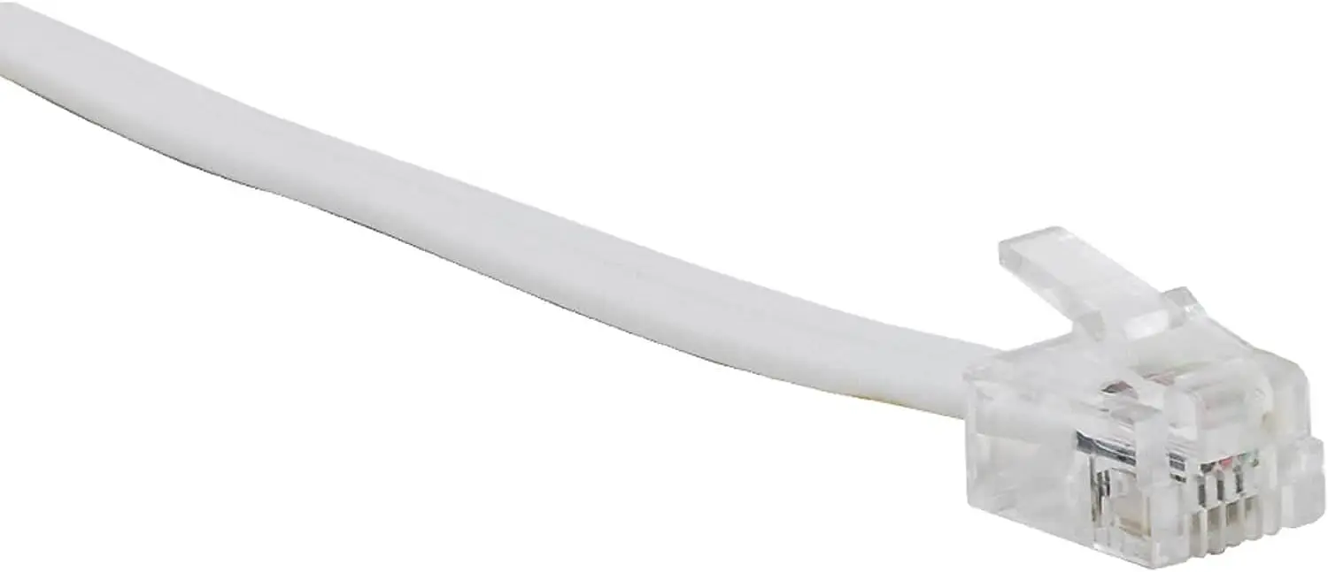 7ft White Telephone Cord with Modular Jacks for Phone, Modem, Fax in Home or Office