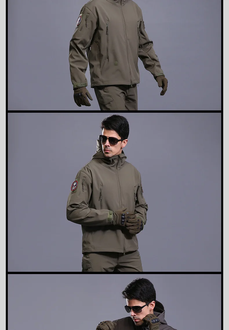 Camo Softshell-Jacke für Herren, wasserdicht, winddicht, Arbeitsanzug, Winter, Jagd, Wandern, taktischer Parka – Detail 6