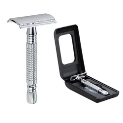 Navalha de segurança Double Edge para homens e mulheres, barbeador manual clássico, ferramenta de barbear com lâminas e estojo para depilação