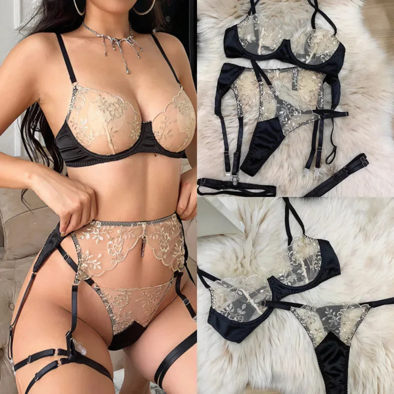 

Lace Embroidered Underwear Women Sexy French Underwear Women's Bra Thin Steel Rim Contrast Color High End Bra Underwear Set New