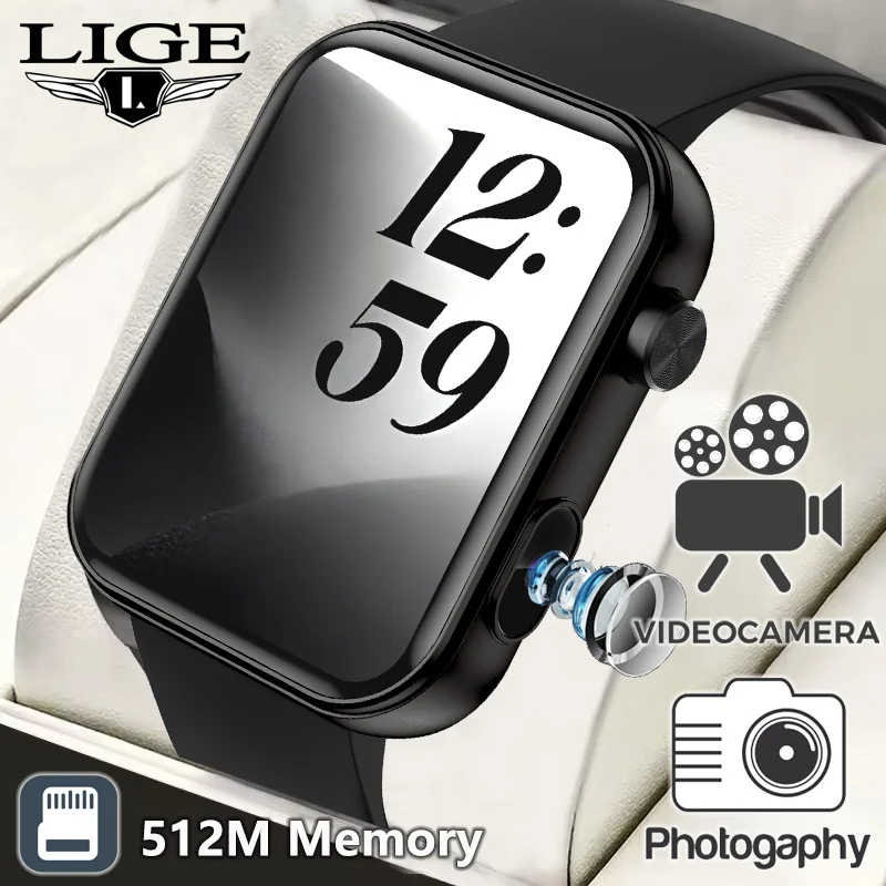 

LIGE Новые умные часы с памятью 512 м и камерой, запись видео, локальная музыка, динамический циферблат, BT Call, умные часы для телефона Android ios
