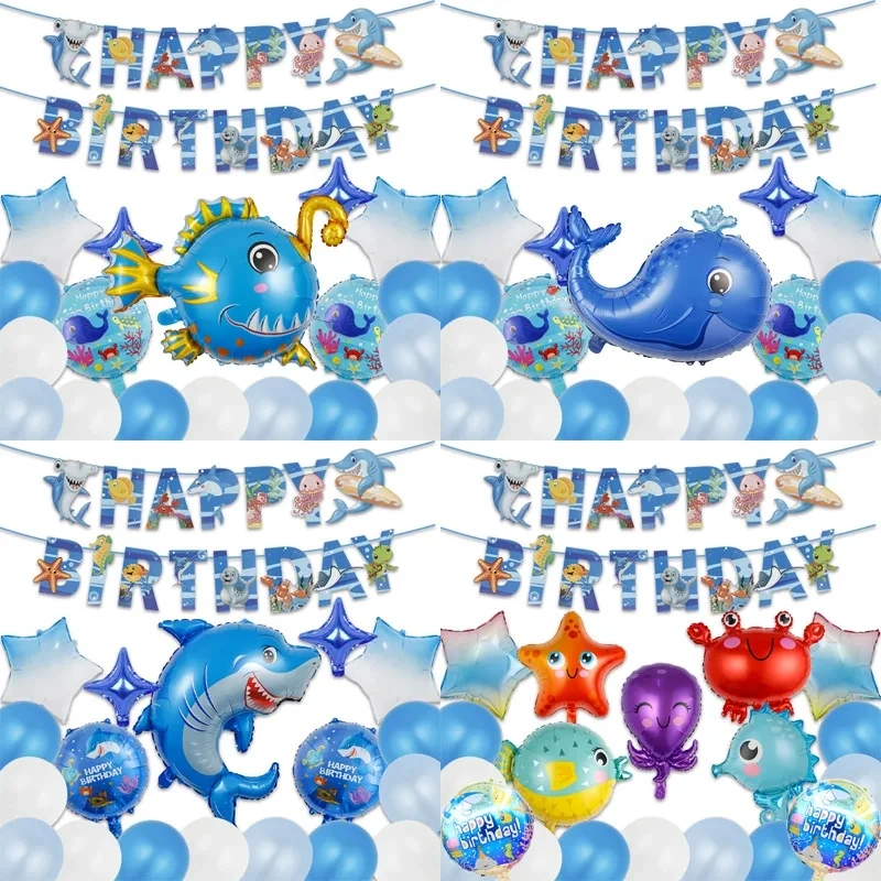 Disney Ocean Animal Octopus Shark Birthday Party Decoration Aluminum Film Balloon Set