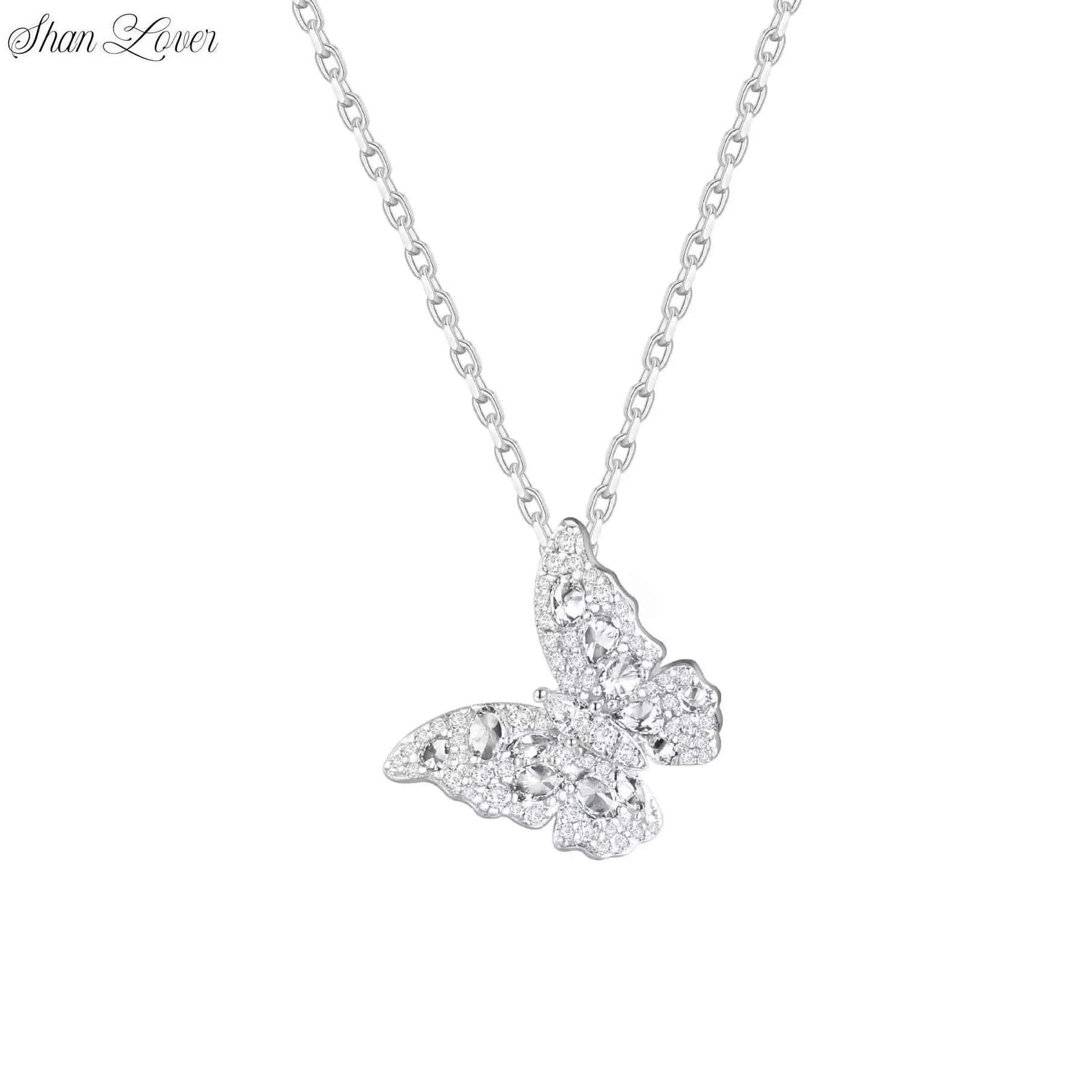 

ShanLover Brand 925 Sterling Silver Pendant White Gold Platinum Plating High Grade Fashion Butterfly Necklace Jewelry For Women