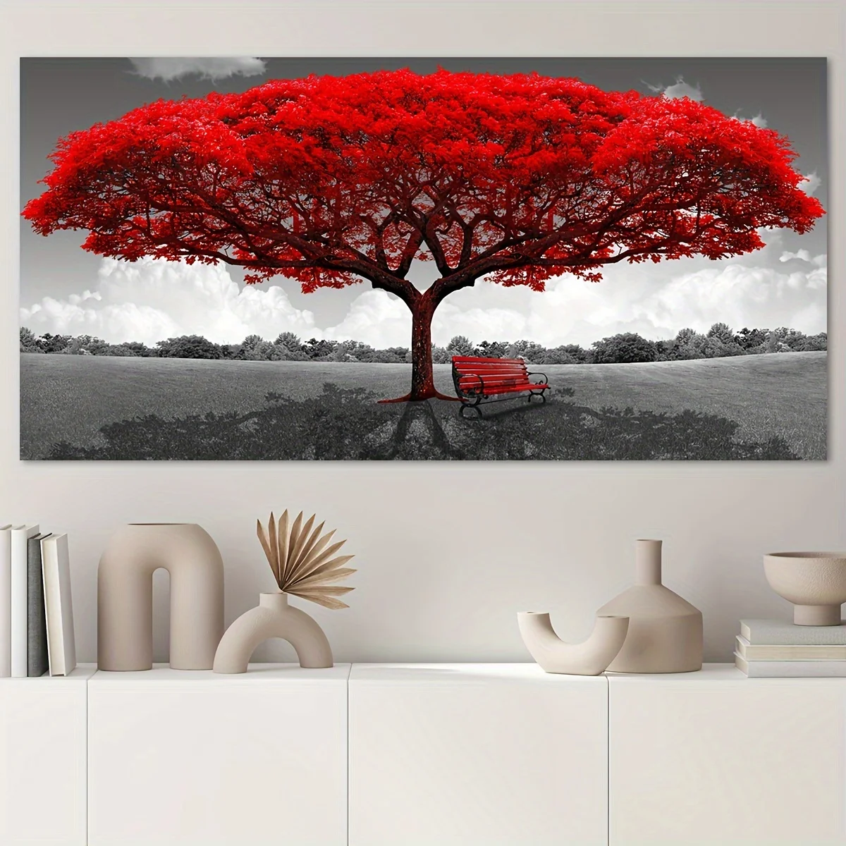 Canvas Prints Vibrant Red Tree Landscape Poster Unframed Wall Art Poster Wall Painting Large Size for Office & Living Room Decor