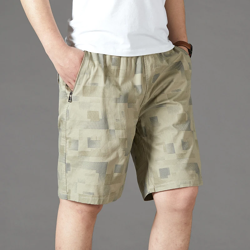 Commute Stylish Printed Knee Pants Summer Straight Loose Men\'s Clothing All-match Safari Style Mid Waist Elastic Casual Shorts