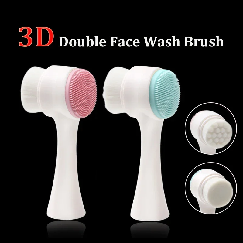 Facial Cleansing Brushes Double-sided Silicone Facial Cleanser Pore Cleanser Exfoliator Face Scrub Washing Brush Skin Care 1pcs