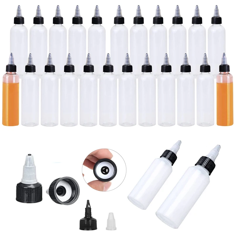 

100Pcs 30-120ML Boston Dispensing Bottle Plastic Squeezable Bottles With Twist Top Cap Clear PET Container For Craft Inks Liquid