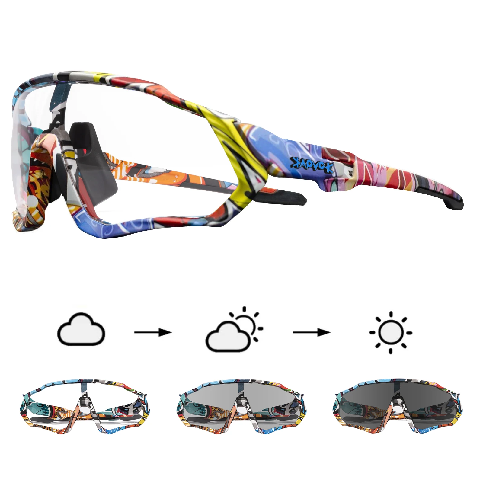 Kapvoe Neue Photochrome Radfahren Brille Fahrrad Brille Outdoor Sport Herren Beliebte Sonnenbrille Baseball Frauen UV400 Fahrrad Brillen
