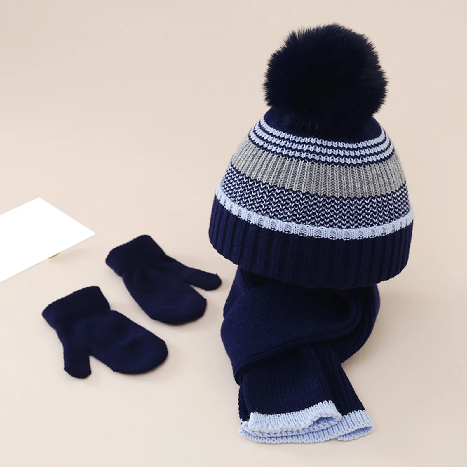 

Women's Winter Scarf ,Hat,& Gloves 3 Piece Set Velvet Thick Knitted Hat Warm Ear Protection Mixed Color Woolen Hat for Women Cap