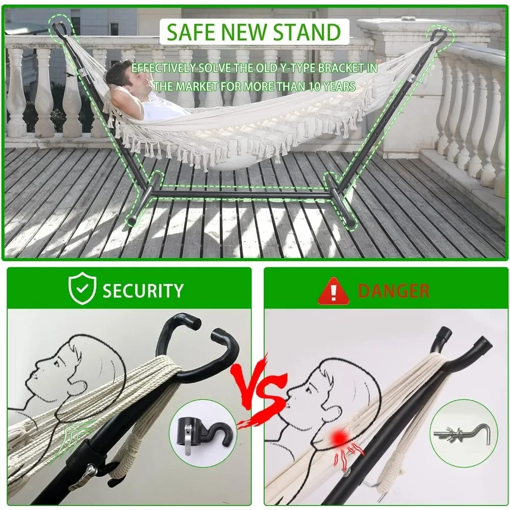 Double Hammock with Stand Upgraded Phone Holder Portable Heavy Duty Stainless Steel  Patio Yard Beach with Carrying Case Beige